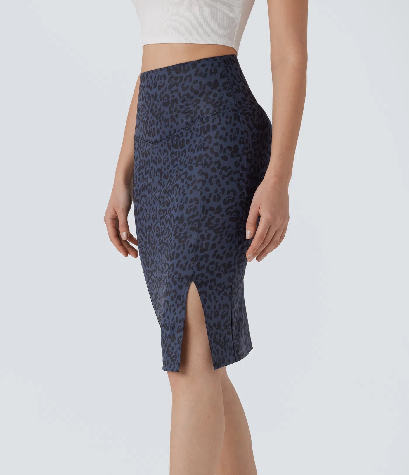 SoCinched High Waisted Tummy Control Butt Lifting Split Midi Leopard Print Casual Shapewear Skirt
