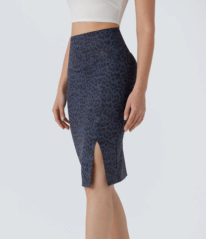 SoCinched High Waisted Tummy Control Butt Lifting Split Midi Leopard Print Casual Shapewear Skirt