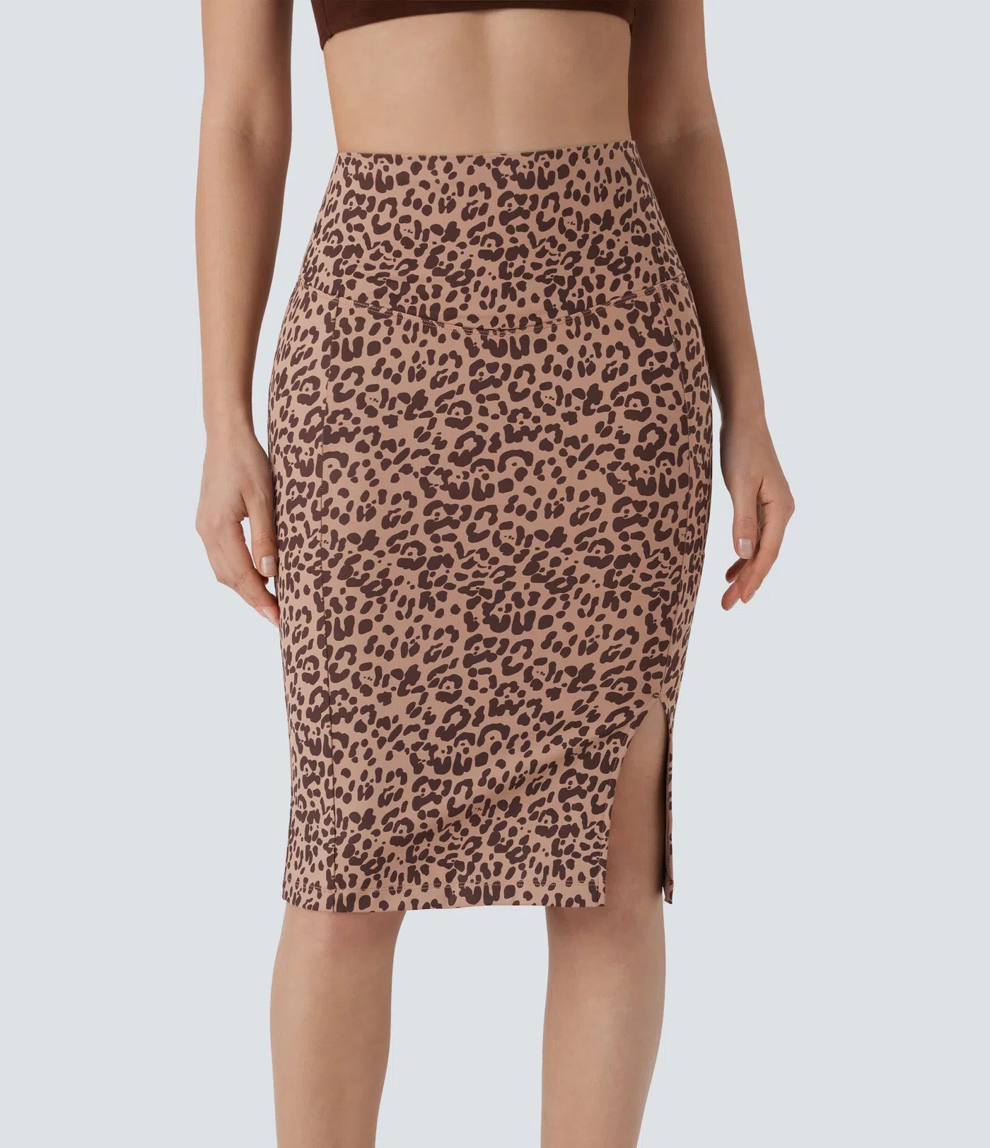 SoCinched High Waisted Tummy Control Butt Lifting Split Midi Leopard Print Casual Shapewear Skirt