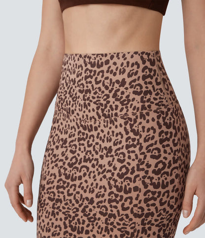 SoCinched High Waisted Tummy Control Butt Lifting Split Midi Leopard Print Casual Shapewear Skirt