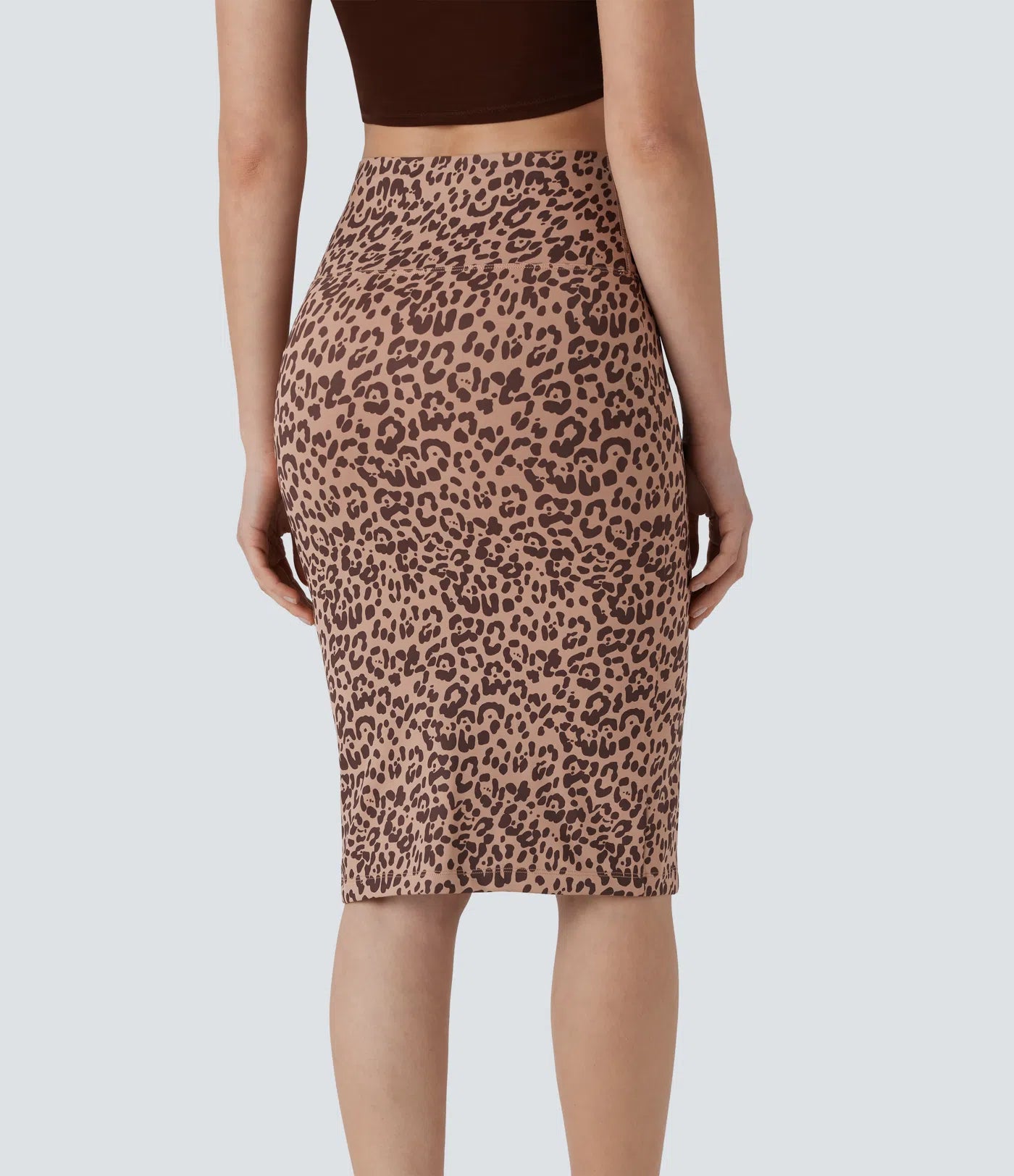 SoCinched High Waisted Tummy Control Butt Lifting Split Midi Leopard Print Casual Shapewear Skirt