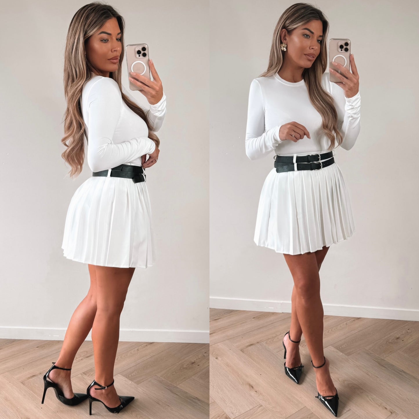 DOUBLE BELTED SKIRT – white